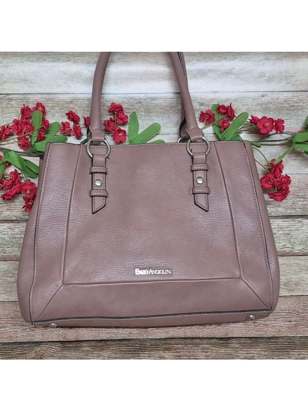 Enzo Angiolini Crossbody Shoulder Bag Pink Faux Leather Purse Handles & Strap